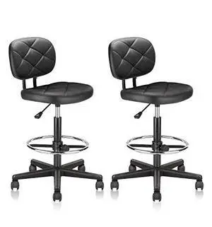 KLASIKA Tall Drafting Rolling Stool Chair with Low Back Support and Adjustable Foot Rest Ring Set of 2 PU Leather Vinly Wide Seat Swivel Standing Desk Chair for Office Home 2 Pack KLASIKA Tall Drafting Rolling Stool Chair with Low Back Support and Adjustable Foot Rest Ring Set of 2 PU Leather Vinly Wide Seat Swivel Standing Desk Chair for Office Home 2 Pack