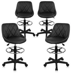 KLASIKA Drafting Chair with Back, Leather Rolling Swivel Stool with Adjustable Height and Footrest, Ergonomic Tall Standing Desk Office Chairs with Wheels for Home Work Shop Kitchen Bar, 4PK KLASIKA Drafting Chair with Back, Leather Rolling Swivel Stool with Adjustable Height and Footrest, Ergonomic Tall Standing Desk Office Chairs with Wheels for Home Work Shop Kitchen Bar, 4PK