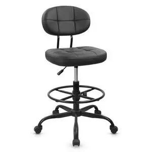 KLASIKA Drafting Stool with Backrest, Tall Adjustable Height Office Chair, PU Leather Swivel Rolling Stool with Footrest & Wheels for Standing Desk, Bar, Salon, Spa, Lab, Counter, Home, Black1PK KLASIKA Drafting Stool with Backrest, Tall Adjustable Height Office Chair, PU Leather Swivel Rolling Stool with Footrest & Wheels for Standing Desk, Bar, Salon, Spa, Lab, Counter, Home, Black1PK