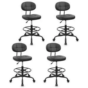 KLASIKA Drafting Stool with Backrest, Tall Adjustable Height Office Chair, PU Leather Swivel Rolling Stool with Footrest & Wheels for Standing Desk, Bar, Salon, Spa, Lab, Counter, Home, Black4PK KLASIKA Drafting Stool with Backrest, Tall Adjustable Height Office Chair, PU Leather Swivel Rolling Stool with Footrest & Wheels for Standing Desk, Bar, Salon, Spa, Lab, Counter, Home, Black4PK