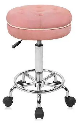 KLASIKA Velet Rolling Bar Stool with Wheels, Tall Drafting Stool with Adjustable Height and Footrest, Multi-Purpose Office Desk Chair for Home Kitchen Shop Work, Pink (1PK) KLASIKA Velet Rolling Bar Stool with Wheels, Tall Drafting Stool with Adjustable Height and Footrest, Multi-Purpose Office Desk Chair for Home Kitchen Shop Work, Pink (1PK)