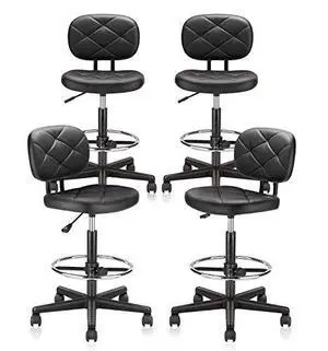 KLASIKA Tall Drafting Rolling Stool Chair with Low Back Support and Adjustable Foot Rest Ring Set of 4 PU Leather Vinly Wide Seat Swivel Standing Desk Chair for Office Home 4 Pack KLASIKA Tall Drafting Rolling Stool Chair with Low Back Support and Adjustable Foot Rest Ring Set of 4 PU Leather Vinly Wide Seat Swivel Standing Desk Chair for Office Home 4 Pack