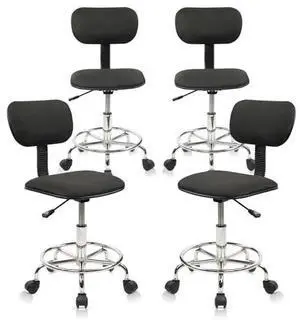KLASIKA Low Wide Rolling Swivel Stool with Backrest, Adjustable Height Salon Chair Stools with Footrest for Spa Tattoo Office Desk Massage Task Lash Barber Facial, Black 4PK KLASIKA Low Wide Rolling Swivel Stool with Backrest, Adjustable Height Salon Chair Stools with Footrest for Spa Tattoo Office Desk Massage Task Lash Barber Facial, Black 4PK