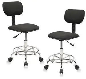 KLASIKA Low Wide Rolling Swivel Stool with Backrest, Adjustable Height Salon Chair Stools with Footrest for Spa Tattoo Office Desk Massage Task Lash Barber Facial, Black 2PK KLASIKA Low Wide Rolling Swivel Stool with Backrest, Adjustable Height Salon Chair Stools with Footrest for Spa Tattoo Office Desk Massage Task Lash Barber Facial, Black 2PK