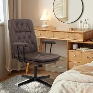 CLATINA Office Chair No Wheels, Leather Criss Cross Desk Chairs with Arms, Modern Cross Legged Computer Chair, Mid Back Height Adjustable Swivel Task Vanity Chair for Home Office, Chocolate Brown CLATINA Office Chair No Wheels, Leather Criss Cross Desk Chairs with Arms, Modern Cross Legged Computer Chair, Mid Back Height Adjustable Swivel Task Vanity Chair for Home Office, Chocolate Brown