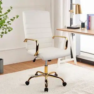 CLATINA White and Gold Office Chair, Leather Executive Computer Desk Chairs with Wheels, Ergonomic Swivel Chairs Task Stools with Arms, Height Adjustable for Home Bedroom Vanity and Living Room CLATINA White and Gold Office Chair, Leather Executive Computer Desk Chairs with Wheels, Ergonomic Swivel Chairs Task Stools with Arms, Height Adjustable for Home Bedroom Vanity and Living Room