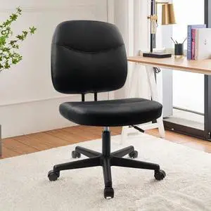 CLATINA Armless Home Office Desk Chair, Leather Ergonomic Chair with Lumbar Support, Adjustable Height Swivel Rolling Computer Task Chair with Wheels for Office, Study, Game, Black, 1pk CLATINA Armless Home Office Desk Chair, Leather Ergonomic Chair with Lumbar Support, Adjustable Height Swivel Rolling Computer Task Chair with Wheels for Office, Study, Game, Black, 1pk
