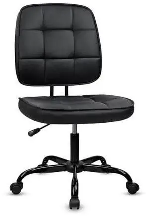 CLATINA Armless Home Office Chair with Lumbar Support and Wheels, Small PU Leather Ergonomic Low Back Desk Chairs No Arms, Adjustable Height 360° Swivel Rolling Computer Task Chair, Black CLATINA Armless Home Office Chair with Lumbar Support and Wheels, Small PU Leather Ergonomic Low Back Desk Chairs No Arms, Adjustable Height 360° Swivel Rolling Computer Task Chair, Black