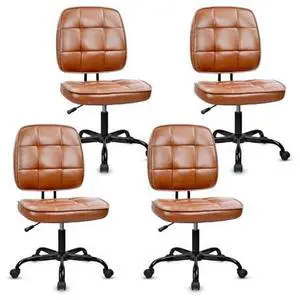 CLATINA Armless Home Office Chair with Lumbar Support and Wheels, Small PU Leather Ergonomic Low Back Desk Chairs No Arms, Adjustable Height 360° Swivel Rolling Computer Task Chair, Brown, 4 Pack CLATINA Armless Home Office Chair with Lumbar Support and Wheels, Small PU Leather Ergonomic Low Back Desk Chairs No Arms, Adjustable Height 360° Swivel Rolling Computer Task Chair, Brown, 4 Pack