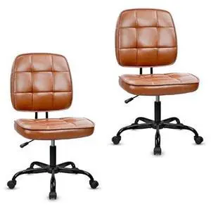 CLATINA Armless Home Office Chair with Lumbar Support and Wheels, Small PU Leather Ergonomic Low Back Desk Chairs No Arms, Adjustable Height 360° Swivel Rolling Computer Task Chair, Brown, 2 Pack CLATINA Armless Home Office Chair with Lumbar Support and Wheels, Small PU Leather Ergonomic Low Back Desk Chairs No Arms, Adjustable Height 360° Swivel Rolling Computer Task Chair, Brown, 2 Pack