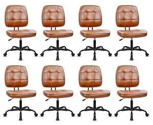 CLATINA Armless Home Office Chair with Lumbar Support and Wheels, Small PU Leather Ergonomic Low Back Desk Chairs No Arms, Adjustable Height 360° Swivel Rolling Computer Task Chair, Brown, 8 Pack CLATINA Armless Home Office Chair with Lumbar Support and Wheels, Small PU Leather Ergonomic Low Back Desk Chairs No Arms, Adjustable Height 360° Swivel Rolling Computer Task Chair, Brown, 8 Pack