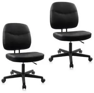 CLATINA Armless Home Office Chair, Small PU Leather Ergonomic Low Back Desk Chair with Lumbar Support and Wheels, Adjustable Height 360° Swivel Rolling Computer Task Chair, Black, 2 Pack CLATINA Armless Home Office Chair, Small PU Leather Ergonomic Low Back Desk Chair with Lumbar Support and Wheels, Adjustable Height 360° Swivel Rolling Computer Task Chair, Black, 2 Pack