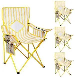 Nazhura 4 Pack Folding Camping Chair with Cooler Pouch, Mesh Backrest and Cup Holder Pocket (Yellow, 4 Pack) Nazhura 4 Pack Folding Camping Chair with Cooler Pouch, Mesh Backrest and Cup Holder Pocket (Yellow, 4 Pack)