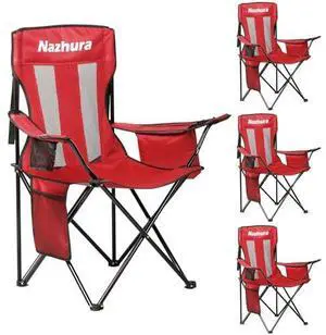 Nazhura 4 Pack Outdoor Camping Chairs Folding/Foldable/Portable with Cooler Pouch, Mesh Backrest and Cup Holder Pocket (Red, 4 Pack) Nazhura 4 Pack Outdoor Camping Chairs Folding/Foldable/Portable with Cooler Pouch, Mesh Backrest and Cup Holder Pocket (Red, 4 Pack)