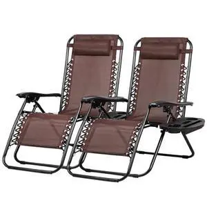 Nazhura Set of 2 Relaxing Recliners Patio Chairs Adjustable Steel Mesh Zero Gravity Lounge Chair Beach Chairs with Pillow and Cup Holder Khaki (Brown) Nazhura Set of 2 Relaxing Recliners Patio Chairs Adjustable Steel Mesh Zero Gravity Lounge Chair Beach Chairs with Pillow and Cup Holder Khaki (Brown)