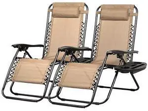 Nazhura Set of 2 Relaxing Recliners Patio Chairs Adjustable Steel Mesh Zero Gravity Lounge Chair Beach Chairs with Pillow and Cup Holder Khaki (Kahki) Nazhura Set of 2 Relaxing Recliners Patio Chairs Adjustable Steel Mesh Zero Gravity Lounge Chair Beach Chairs with Pillow and Cup Holder Khaki (Kahki)
