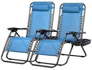 Nazhura Set of 2 Relaxing Recliners Patio Chairs Adjustable Steel Mesh Zero Gravity Lounge Chair Beach Chairs with Pillow and Cup Holder (Sky Blue) Nazhura Set of 2 Relaxing Recliners Patio Chairs Adjustable Steel Mesh Zero Gravity Lounge Chair Beach Chairs with Pillow and Cup Holder (Sky Blue)