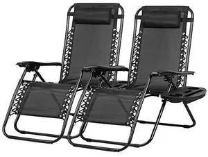 Nazhura Set of 2 Relaxing Recliners Patio Chairs Adjustable Steel Mesh Zero Gravity Lounge Chair Beach Chairs with Pillow and Cup Holder Black Nazhura Set of 2 Relaxing Recliners Patio Chairs Adjustable Steel Mesh Zero Gravity Lounge Chair Beach Chairs with Pillow and Cup Holder Black