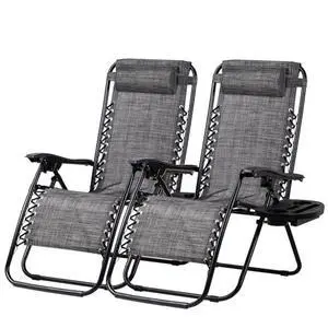 Nazhura Set of 2 Relaxing Recliners Patio Chairs Adjustable Steel Mesh Zero Gravity Lounge Chair Beach Chairs with Pillow and Cup Holder(Grey) Nazhura Set of 2 Relaxing Recliners Patio Chairs Adjustable Steel Mesh Zero Gravity Lounge Chair Beach Chairs with Pillow and Cup Holder(Grey)