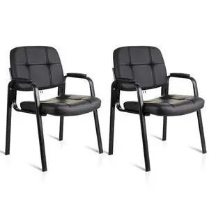 CLATINA Reception Chair Set of 2, Leather Guest Conference Room Chair with Padded Arms, Comfy Waiting Room Chair No Wheels, Computer Desk Chair for Office, Home, Break Room, School, Meeting, Black CLATINA Reception Chair Set of 2, Leather Guest Conference Room Chair with Padded Arms, Comfy Waiting Room Chair No Wheels, Computer Desk Chair for Office, Home, Break Room, School, Meeting, Black