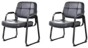 CLATINA Big and Tall 500 lbs Office Guest Chair with Sled Base, Leather Waiting Room Reception Chair No Wheels with Padded Arms for Elderly Home Meeting Conference Room Lobby Side Salon, Black 2 PK CLATINA Big and Tall 500 lbs Office Guest Chair with Sled Base, Leather Waiting Room Reception Chair No Wheels with Padded Arms for Elderly Home Meeting Conference Room Lobby Side Salon, Black 2 PK