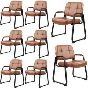 CLATINA Big and Tall 400 lbs Office Guest Chair with Sled Base, Leather Waiting Room Reception Chair No Wheels with Padded Arms for Elderly Home Meeting Conference Room Lobby Side Salon, Brown 8 PK CLATINA Big and Tall 400 lbs Office Guest Chair with Sled Base, Leather Waiting Room Reception Chair No Wheels with Padded Arms for Elderly Home Meeting Conference Room Lobby Side Salon, Brown 8 PK