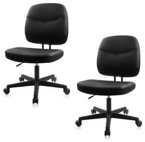 CLATINA Armless Home Office Desk Chair, Leather Ergonomic Chair with Lumbar Support, Adjustable Height Swivel Rolling Computer Task Chair with Wheels for Office, Study, Game, Black, 2pk CLATINA Armless Home Office Desk Chair, Leather Ergonomic Chair with Lumbar Support, Adjustable Height Swivel Rolling Computer Task Chair with Wheels for Office, Study, Game, Black, 2pk