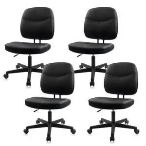 CLATINA Armless Home Office Desk Chair, Leather Ergonomic Chair with Lumbar Support, Adjustable Height Swivel Rolling Computer Task Chair with Wheels for Office, Study, Game, Black, 4pk CLATINA Armless Home Office Desk Chair, Leather Ergonomic Chair with Lumbar Support, Adjustable Height Swivel Rolling Computer Task Chair with Wheels for Office, Study, Game, Black, 4pk