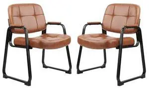 CLATINA Big and Tall 400 lbs Office Guest Chair with Sled Base, Leather Waiting Room Reception Chair No Wheels with Padded Arms for Elderly Home Meeting Conference Room Lobby Side Salon, Brown 2 PK CLATINA Big and Tall 400 lbs Office Guest Chair with Sled Base, Leather Waiting Room Reception Chair No Wheels with Padded Arms for Elderly Home Meeting Conference Room Lobby Side Salon, Brown 2 PK