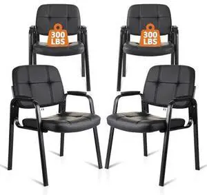 CLATINA Waiting Room Chairs No Wheels Set of 4, Stationary Leather Office Reception Guest Chair with Padded Arms for Elderly Desk Conference Room Lobby Table Side Salon CLATINA Waiting Room Chairs No Wheels Set of 4, Stationary Leather Office Reception Guest Chair with Padded Arms for Elderly Desk Conference Room Lobby Table Side Salon