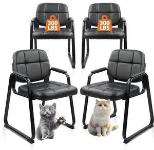 CLATINA Waiting Room Chairs No Wheels Set of 4, Stationary Leather Office Reception Guest Chair with Padded Arms and Sled Base for Elderly Desk Conference Room Lobby Table Side Salon CLATINA Waiting Room Chairs No Wheels Set of 4, Stationary Leather Office Reception Guest Chair with Padded Arms and Sled Base for Elderly Desk Conference Room Lobby Table Side Salon