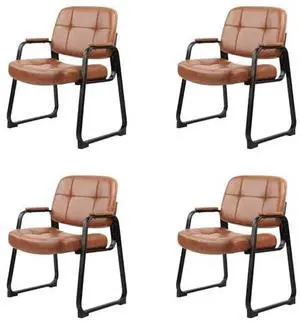 CLATINA Big and Tall 400 lbs Office Guest Chair with Sled Base, Leather Waiting Room Reception Chair No Wheels with Padded Arms for Elderly Home Meeting Conference Room Lobby Side Salon, Brown 4 PK CLATINA Big and Tall 400 lbs Office Guest Chair with Sled Base, Leather Waiting Room Reception Chair No Wheels with Padded Arms for Elderly Home Meeting Conference Room Lobby Side Salon, Brown 4 PK