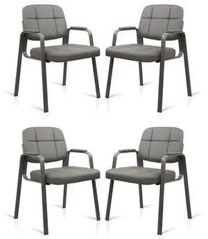 CLATINA Waiting Room Chairs No Wheels Set of 4, Stationary Leather Office Reception Guest Chair with Padded Arms for Elderly Desk Conference Room Lobby Table Side Salon, Grey CLATINA Waiting Room Chairs No Wheels Set of 4, Stationary Leather Office Reception Guest Chair with Padded Arms for Elderly Desk Conference Room Lobby Table Side Salon, Grey