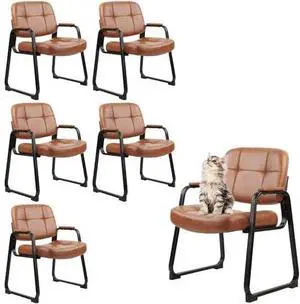 CLATINA Big and Tall 400 lbs Office Guest Chair with Sled Base, Leather Waiting Room Reception Chair No Wheels with Padded Arms for Elderly Home Meeting Conference Room Lobby Side Salon, Brown 6 PK CLATINA Big and Tall 400 lbs Office Guest Chair with Sled Base, Leather Waiting Room Reception Chair No Wheels with Padded Arms for Elderly Home Meeting Conference Room Lobby Side Salon, Brown 6 PK