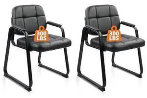CLATINA Waiting Room Chairs No Wheels Set of 2, Stationary Leather Office Reception Guest Chair with Padded Arms and Sled Base for Elderly Desk Conference Room Lobby Table Side Salon CLATINA Waiting Room Chairs No Wheels Set of 2, Stationary Leather Office Reception Guest Chair with Padded Arms and Sled Base for Elderly Desk Conference Room Lobby Table Side Salon