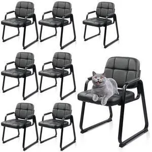 CLATINA Waiting Room Chairs No Wheels Set of 8, Stationary Leather Office Reception Guest Chair with Padded Arms and Sled Base for Elderly Desk Conference Room Lobby Table Side Salon CLATINA Waiting Room Chairs No Wheels Set of 8, Stationary Leather Office Reception Guest Chair with Padded Arms and Sled Base for Elderly Desk Conference Room Lobby Table Side Salon