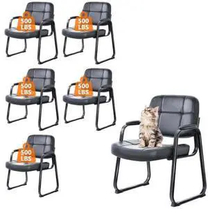 CLATINA Big and Tall 500 lbs Office Guest Chair with Sled Base, Leather Waiting Room Reception Chair No Wheels with Padded Arms for Elderly Home Meeting Conference Room Lobby Side Salon, Black 6 PK CLATINA Big and Tall 500 lbs Office Guest Chair with Sled Base, Leather Waiting Room Reception Chair No Wheels with Padded Arms for Elderly Home Meeting Conference Room Lobby Side Salon, Black 6 PK