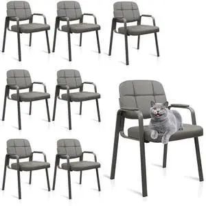 CLATINA Waiting Room Chairs No Wheels Set of 8, Stationary Leather Office Reception Guest Chair with Padded Arms for Elderly Desk Conference Room Lobby Table Side Salon, Grey CLATINA Waiting Room Chairs No Wheels Set of 8, Stationary Leather Office Reception Guest Chair with Padded Arms for Elderly Desk Conference Room Lobby Table Side Salon, Grey