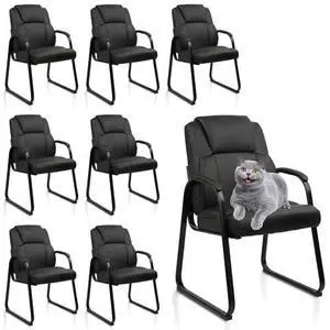 CLATINA Leather Office Desk Reception Guest Stationary Side Chair with Sled Base, Waiting Room Chairs with Padded Arms for Home Conference Lobby Area Meeting Church Medical Clinic Elderly Student 8PK CLATINA Leather Office Desk Reception Guest Stationary Side Chair with Sled Base, Waiting Room Chairs with Padded Arms for Home Conference Lobby Area Meeting Church Medical Clinic Elderly Student 8PK