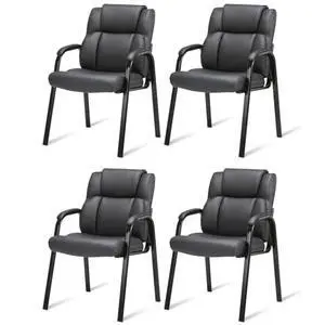 CLATINA Leather Office Desk Reception Guest Stationary Side Chair, Waiting Room Chairs with Padded Arms for Home Conference Lobby Area Meeting Church Medical Clinic Elderly Student, 4PK CLATINA Leather Office Desk Reception Guest Stationary Side Chair, Waiting Room Chairs with Padded Arms for Home Conference Lobby Area Meeting Church Medical Clinic Elderly Student, 4PK