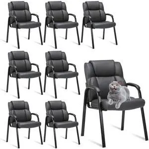 CLATINA Leather Office Desk Reception Guest Stationary Side Chair, Waiting Room Chairs with Padded Arms for Home Conference Lobby Area Meeting Church Medical Clinic Elderly Student, 8PK CLATINA Leather Office Desk Reception Guest Stationary Side Chair, Waiting Room Chairs with Padded Arms for Home Conference Lobby Area Meeting Church Medical Clinic Elderly Student, 8PK