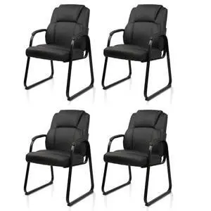 CLATINA Leather Office Desk Reception Guest Stationary Side Chair with Sled Base, Waiting Room Chairs with Padded Arms for Home Conference Lobby Area Meeting Church Medical Clinic Elderly Student 4PK CLATINA Leather Office Desk Reception Guest Stationary Side Chair with Sled Base, Waiting Room Chairs with Padded Arms for Home Conference Lobby Area Meeting Church Medical Clinic Elderly Student 4PK