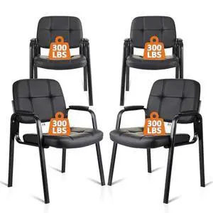 CLATINA Waiting Room Guest Chair, Leather Stationary Office Reception Chairs No Wheel, Comfy Padded Arms, for Conference Room Lobby Home Computer Desk Bedroom Elderly, Black 4 Pack CLATINA Waiting Room Guest Chair, Leather Stationary Office Reception Chairs No Wheel, Comfy Padded Arms, for Conference Room Lobby Home Computer Desk Bedroom Elderly, Black 4 Pack