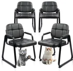 CLATINA Waiting Room Guest Chair, Leather Stationary Office Reception Chairs No Wheel, Comfy Padded Arms and Seld Base, for Conference Room Lobby Home Computer Desk Bedroom Elderly, Black 4 Pack CLATINA Waiting Room Guest Chair, Leather Stationary Office Reception Chairs No Wheel, Comfy Padded Arms and Seld Base, for Conference Room Lobby Home Computer Desk Bedroom Elderly, Black 4 Pack