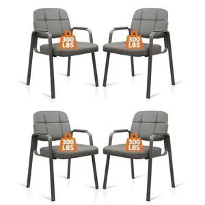 CLATINA Office Reception Guest Chair No Wheels, Leather Stationary Waiting Room Chairs with Padded Arms for Elderly Desk Conference Room Lobby Table Side Salon Grey 4 Pack CLATINA Office Reception Guest Chair No Wheels, Leather Stationary Waiting Room Chairs with Padded Arms for Elderly Desk Conference Room Lobby Table Side Salon Grey 4 Pack