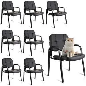 CLATINA Waiting Room Guest Chair, Leather Stationary Office Reception Chairs No Wheel, Comfy Padded Arms, for Conference Room Lobby Home Computer Desk Bedroom Elderly, Black 8 Pack CLATINA Waiting Room Guest Chair, Leather Stationary Office Reception Chairs No Wheel, Comfy Padded Arms, for Conference Room Lobby Home Computer Desk Bedroom Elderly, Black 8 Pack