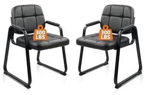 CLATINA Waiting Room Guest Chair, Leather Stationary Office Reception Chairs No Wheel, Comfy Padded Arms and Seld Base, for Conference Room Lobby Home Computer Desk Bedroom Elderly, Black 2 Pack CLATINA Waiting Room Guest Chair, Leather Stationary Office Reception Chairs No Wheel, Comfy Padded Arms and Seld Base, for Conference Room Lobby Home Computer Desk Bedroom Elderly, Black 2 Pack