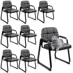 CLATINA Waiting Room Guest Chair, Leather Stationary Office Reception Chairs No Wheel, Comfy Padded Arms and Seld Base, for Conference Room Lobby Home Computer Desk Bedroom Elderly, Black 8 Pack CLATINA Waiting Room Guest Chair, Leather Stationary Office Reception Chairs No Wheel, Comfy Padded Arms and Seld Base, for Conference Room Lobby Home Computer Desk Bedroom Elderly, Black 8 Pack