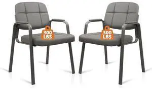 CLATINA Office Reception Guest Chair No Wheels, Leather Stationary Waiting Room Chairs with Padded Arms for Elderly Desk Conference Room Lobby Table Side Salon Grey 2 Pack CLATINA Office Reception Guest Chair No Wheels, Leather Stationary Waiting Room Chairs with Padded Arms for Elderly Desk Conference Room Lobby Table Side Salon Grey 2 Pack