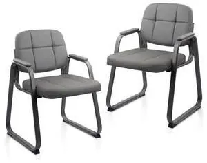 CLATINA Waiting Room Chairs No Wheels Set of 2, Stationary Leather Office Reception Guest Chair with Padded Arms and Sled Base for Elderly Desk Conference Room Lobby Table Side Salon, Grey CLATINA Waiting Room Chairs No Wheels Set of 2, Stationary Leather Office Reception Guest Chair with Padded Arms and Sled Base for Elderly Desk Conference Room Lobby Table Side Salon, Grey